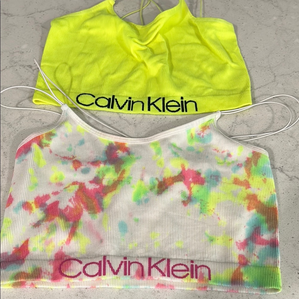 Calvin Klein Neon Yellow and Tie-Dye Crop Tops